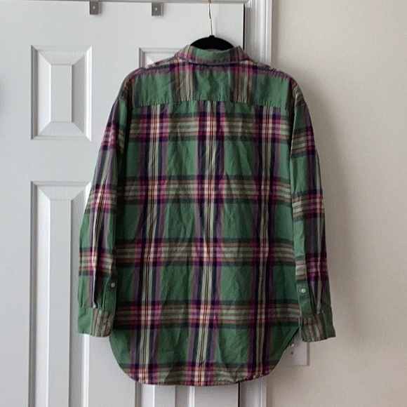 Ralph Lauren black label woman’s long sleeve 100% cotton green plaid shirt M - Picture 2 of 8